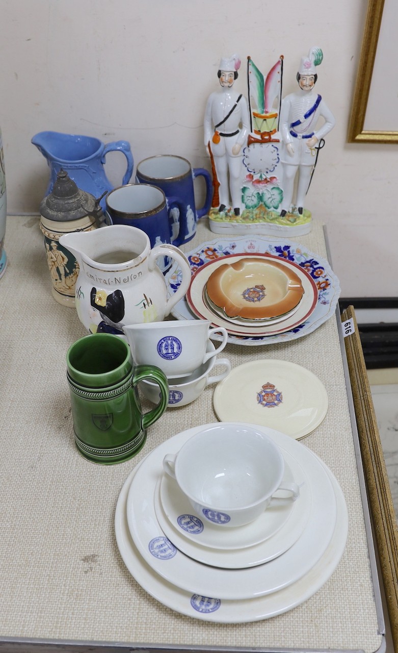 Mixed ceramics relating to National Rifle Association and related subjects, Staffordshire group, 31cm